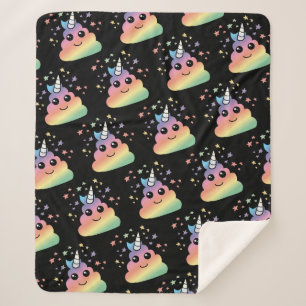 Cobertor Sherpa Unicorn Rainbow Poop Emoji Kawaii