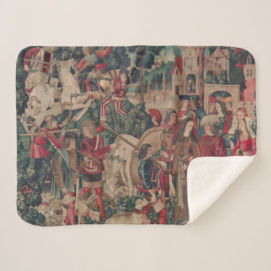 Cobertor Sherpa Unicórnio Arte Medieval - Caçadores Retornam ao Ca