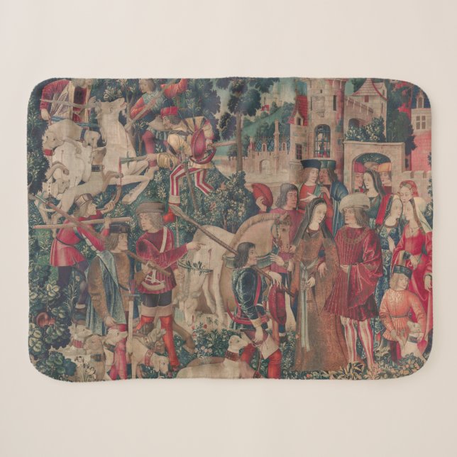 Cobertor Sherpa Unicórnio Arte Medieval - Caçadores Retornam ao Ca (Frente (Horizontal))