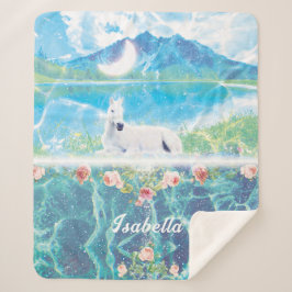 Cobertor Sherpa Unicórnio num mundo de sonho de paraíso personaliz