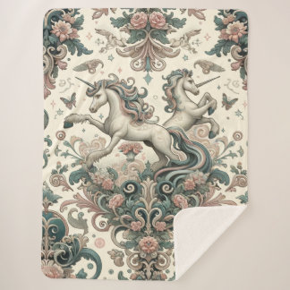 Cobertor Sherpa Unicórnios Místicos Vitorianos: Floral Encantado