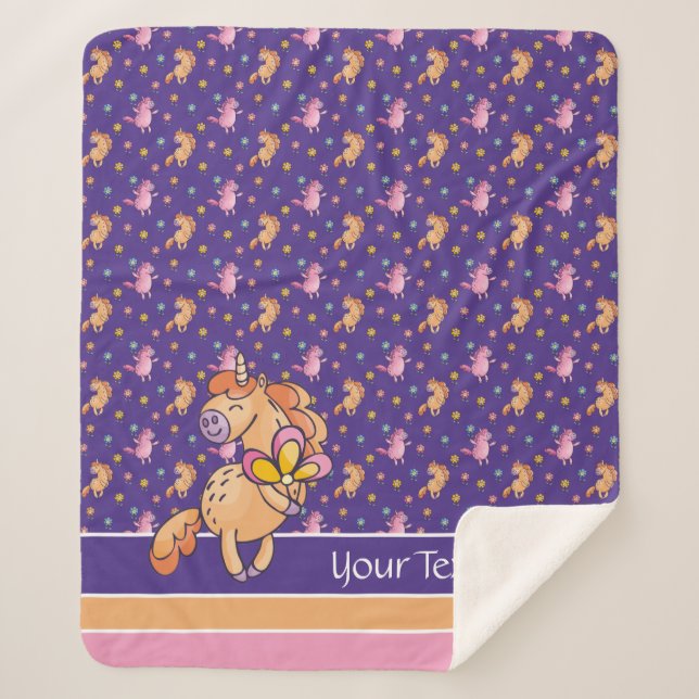Cobertor Sherpa Unicórnios Whimsical e Padrão de Flores Bonito (Frente)