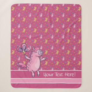 Cobertor Sherpa Unicórnios Whimsical e Padrão de Flores Bonito