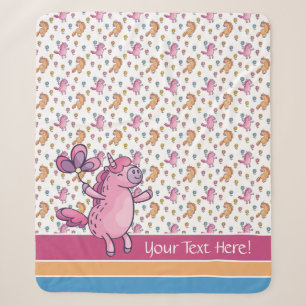 Cobertor Sherpa Unicórnios Whimsical e Padrão de Flores Bonito