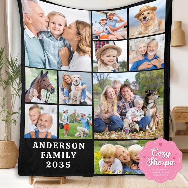 Cobertor Sherpa Unique 11 Photo Collage Personalized Cute Family (Criador carregado)