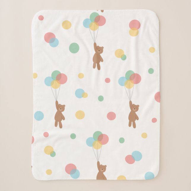 Cobertor Sherpa Urso de Teddy com Balões (Frente)