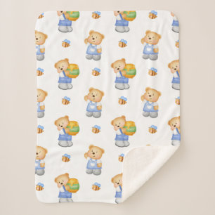 Cobertor Sherpa Urso de Teddy para Cartonagem em Cueca de Aquarela