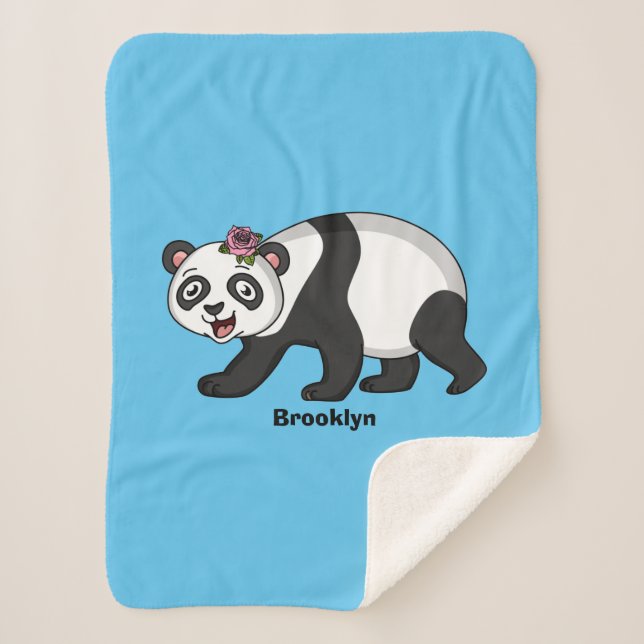 Cobertor Sherpa Urso panda bonito e feliz com desenho animado (Frente)