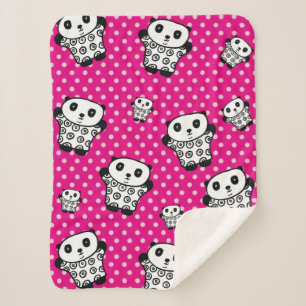 Cobertor Sherpa Urso Panda Kawaii Moderno Rosa Feminino Bolinhas