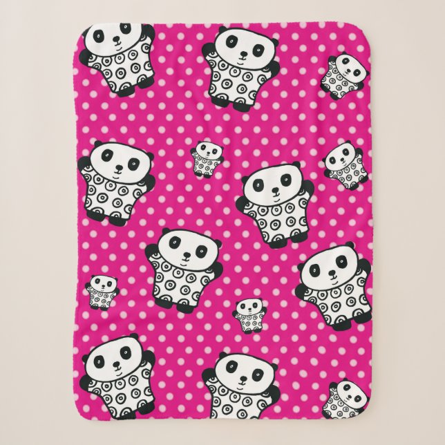 Cobertor Sherpa Urso Panda Kawaii Moderno Rosa Feminino Bolinhas (Frente)