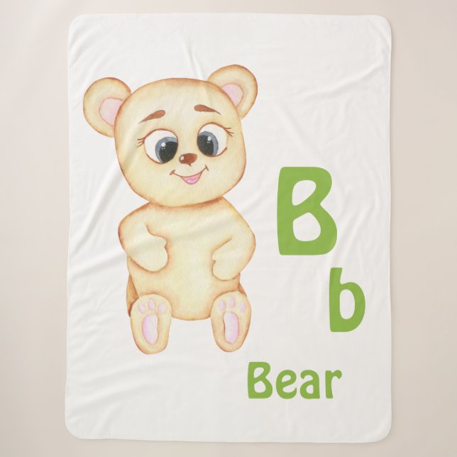 Cobertor Sherpa Urso personalize ABC: Letra B - Adicione Seu Nome (Frente)