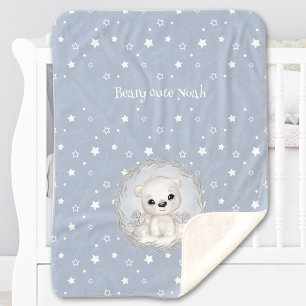 Cobertor Sherpa Urso Polar Branco Menino Azul Calor de inverno