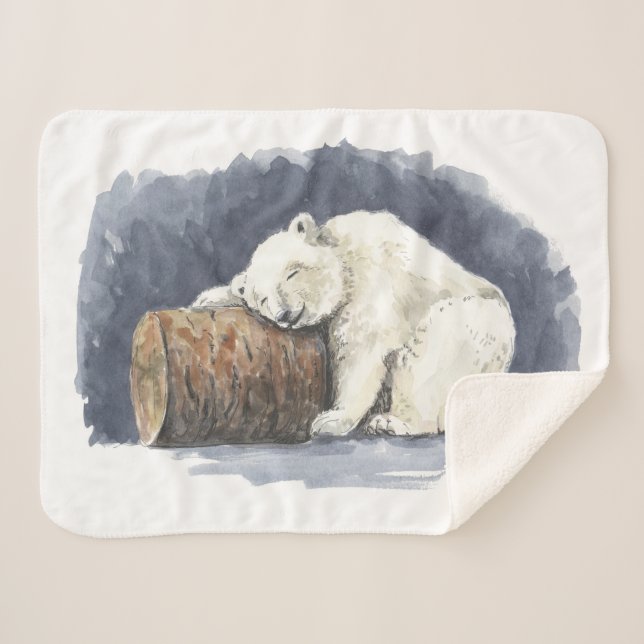 Cobertor Sherpa Urso polar dormindo, arte aquarela (Frente (Horizontal))
