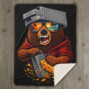 Cobertor Sherpa Urso Retro Com Chapéu Espeto de Queijo e Óculos de