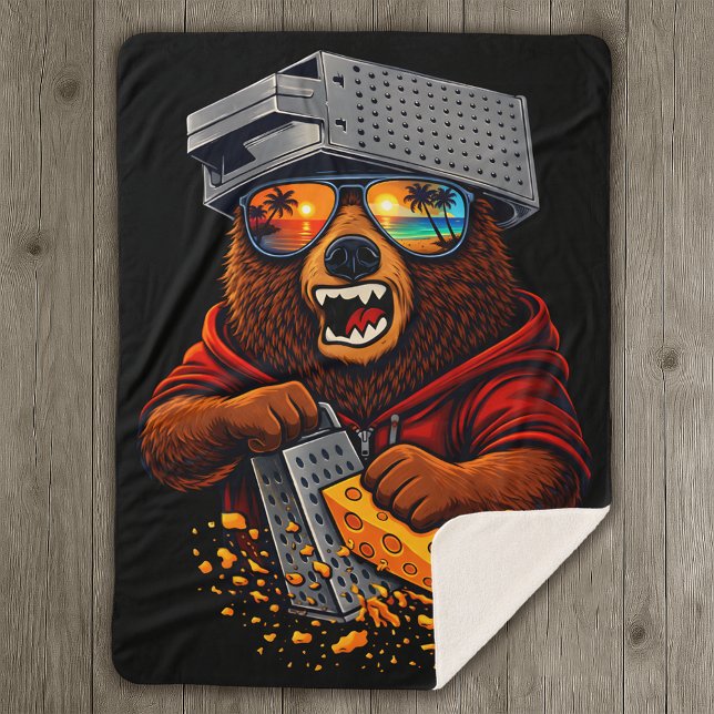 Cobertor Sherpa Urso Retro Com Chapéu Espeto de Queijo e Óculos de (Criador carregado)