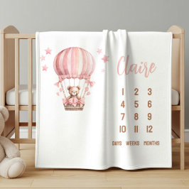 Cobertor Sherpa Urso Rosa em Balão de Ar Quente Bebê Marco de Dese