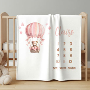 Cobertor Sherpa Urso Rosa em Balão de Ar Quente Bebê Marco de Dese