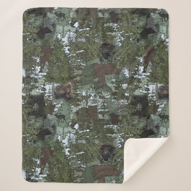 Cobertor Sherpa Ursos nos Belos Bosques (Frente)