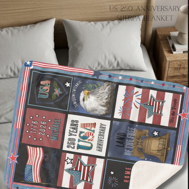 Cobertor Sherpa US 250 Ícones Americanos Grade Premium (US 250 American Icons Premium Grid Sherpa Blanket)