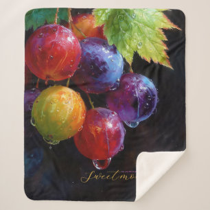 Cobertor Sherpa Uvas Vibrantes em Aquarela e Gotículas de Orvalho