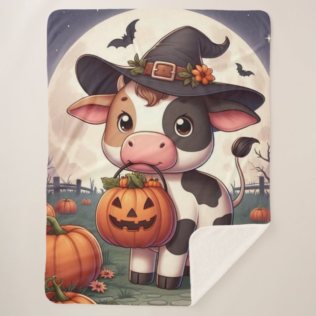 Cobertor Sherpa Vaca-bruxa-bruxa-do-Halloween (Frente)