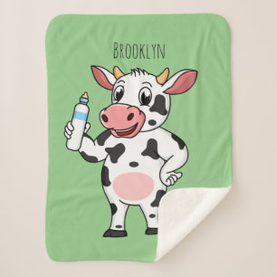 Cobertor Sherpa Vaca feliz com cartum de mamadeira  