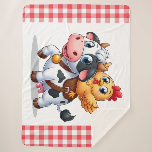 Cobertor Sherpa vaca/galinha de desenho animado (Frente)
