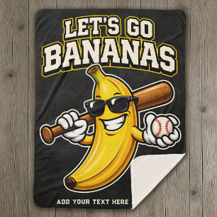 Cobertor Sherpa Vamos Torcer Bananas Beisebol Retrô Banana Engraça