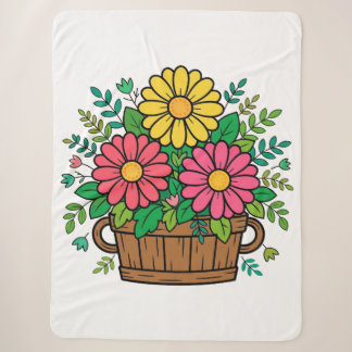 Cobertor Sherpa Vaso de Madeira Floral Retro Alegre