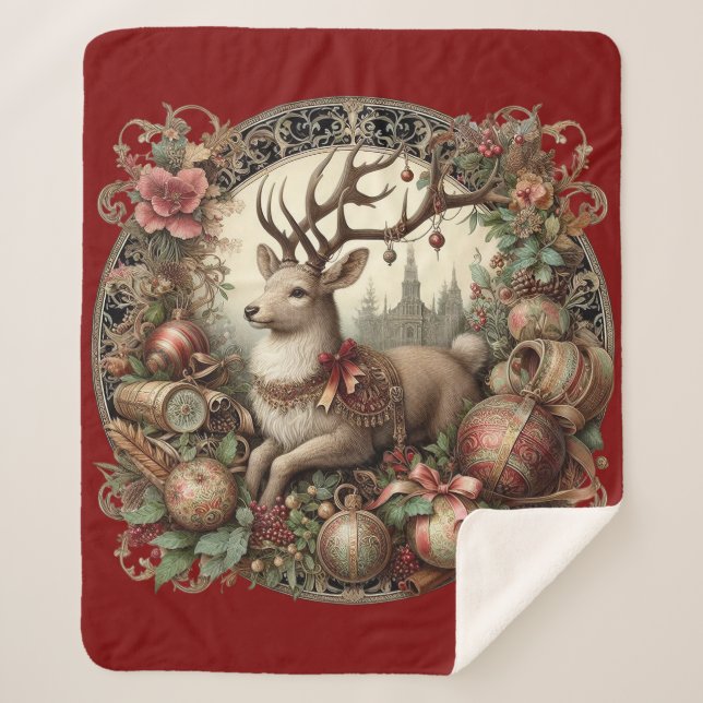 Cobertor Sherpa Veado com decoração (Frente)