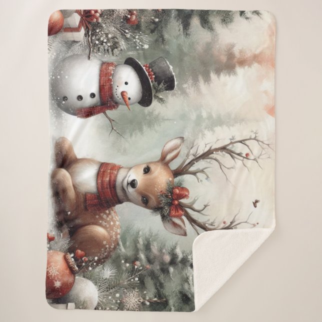 Cobertor Sherpa Vedante/boneco de neve clássico (Frente)