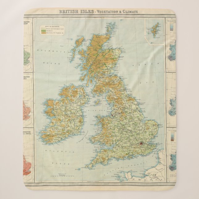 Cobertor Sherpa Vegetação das ilhas britânicas & mapa do clima (Frente)
