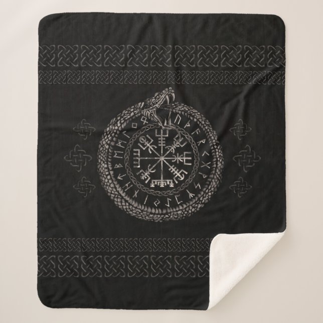 Cobertor Sherpa Vegvisir com Ouroboros e runes (Frente)