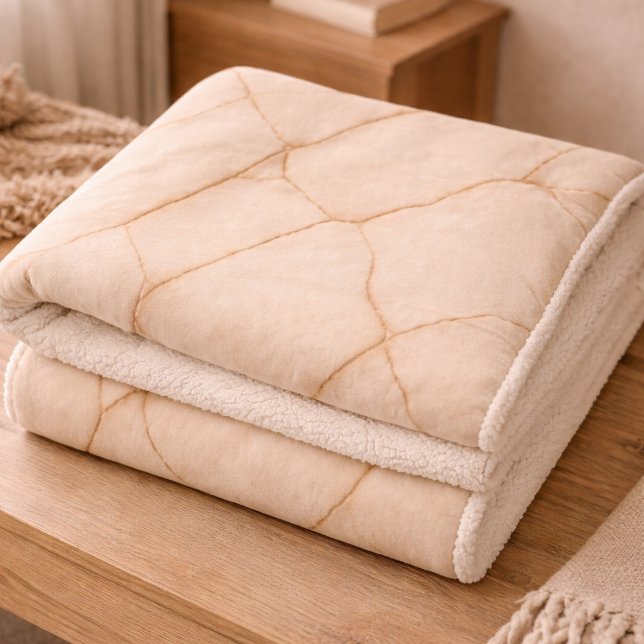 Cobertor Sherpa Veias de Pedra Dourada (Soft stone tones traced with warm veining, made for grounded living spaces.)