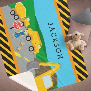 Cobertor Sherpa Veículo De Construção De Menino Cute Monograma