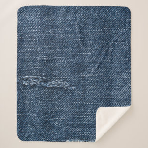 Cobertor Sherpa Velho denim rasgado: textura jeans.