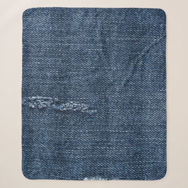 Cobertor Sherpa Velho denim rasgado: textura jeans. (Frente)
