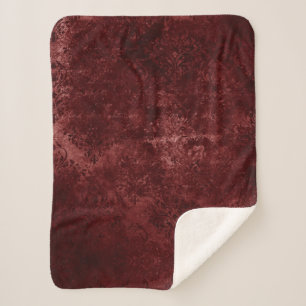 Cobertor Sherpa Velvety Henna Damask   Grunge vermelhos