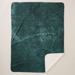 Cobertor Sherpa Velvety Teal Damask Verde escuro Barroco