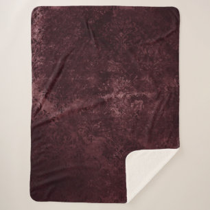 Cobertor Sherpa Velvety Wine Damask   Bordeaux Sangria Grunge Glam