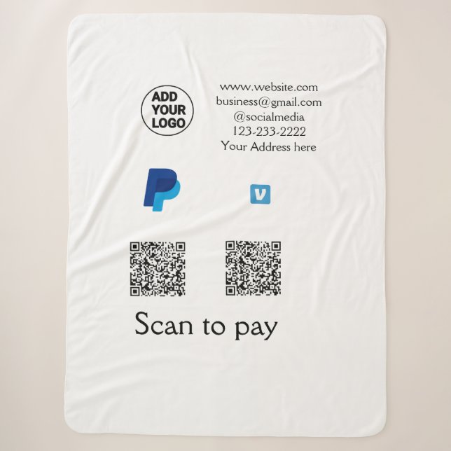 Cobertor Sherpa Venmo paypal scanear para pagar adicionar código q (Frente)