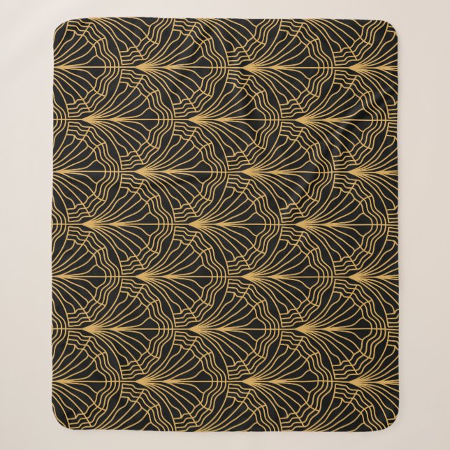 Cobertor Sherpa Ventilador da Art Deco: Amarelo Geométrico (Frente)