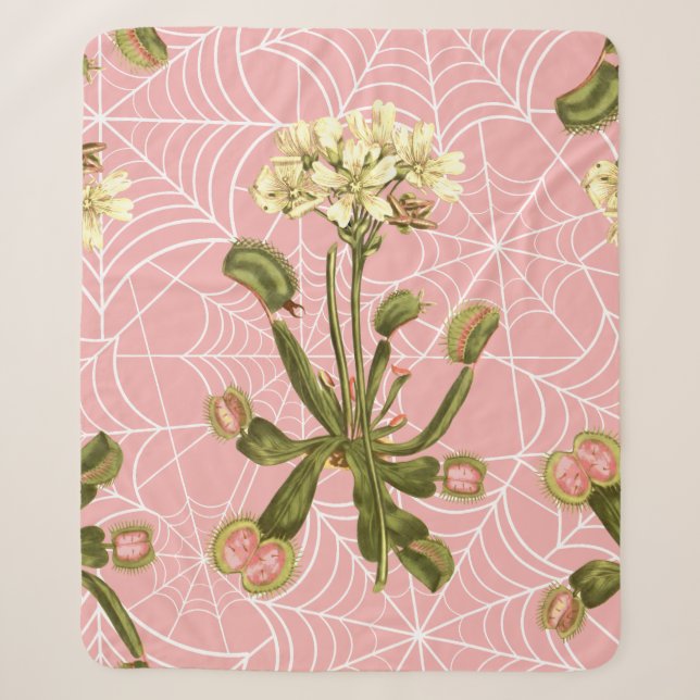 Cobertor Sherpa vênus flytrap teia aranha floral (Frente)