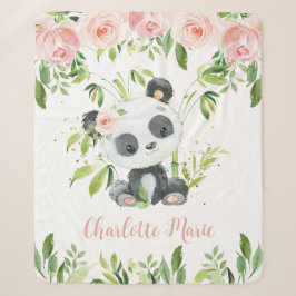 Cobertor Sherpa Verde-Flor Rosa-Rosa-Panda Adorável