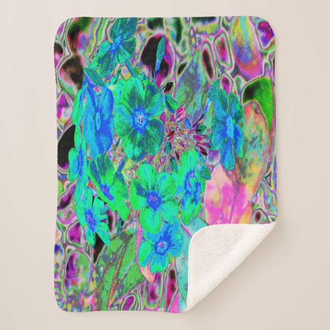 Cobertor Sherpa Verde limão Psicodélico Trippy e flores azuis (Frente)