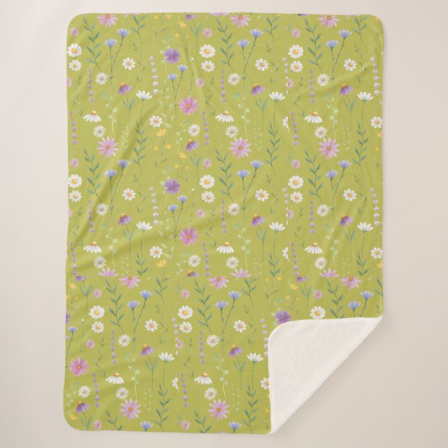 Cobertor Sherpa Verde Moderno Aquarela Flórida Botânica Rústica (Frente)