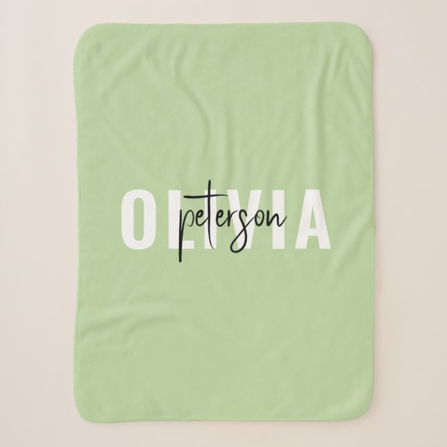 Cobertor Sherpa Verde Moderno Personalizado de Sábio Verde (Frente)