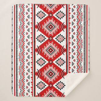 Cobertor Sherpa Vermelho branco preto étnico, motivos ucranianos.