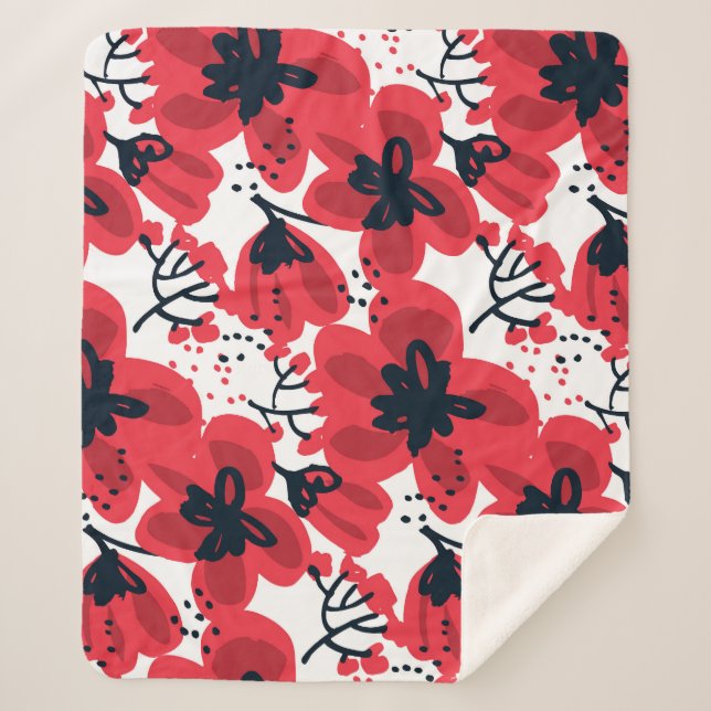 Cobertor Sherpa Vermelho Brilhante: Padrão Desenhado À Mão Abstrat (Frente)