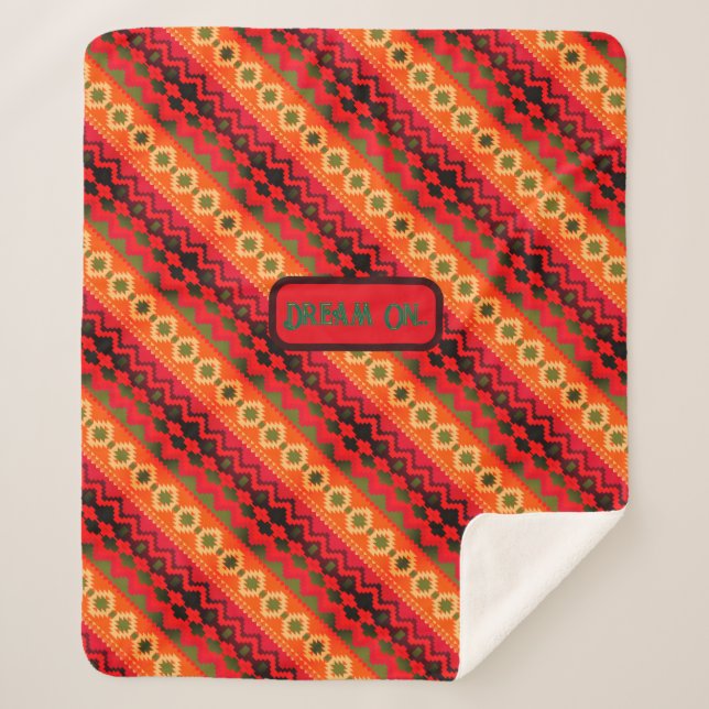 Cobertor Sherpa Vermelho Laranja Verde Aztec (Frente)